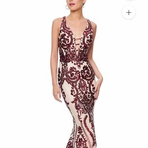 Elegant Burgundy and Cream Evening Gown